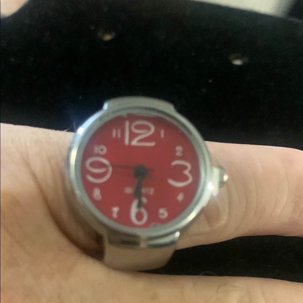 Silver and Red Finger Watch